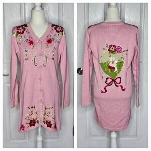 Storybook Knits Pink Floral Embroidered Cardigan